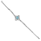 Sterling Silver RH-plated Clear/Blue Crystal Flower With 1in ext Bracelet
