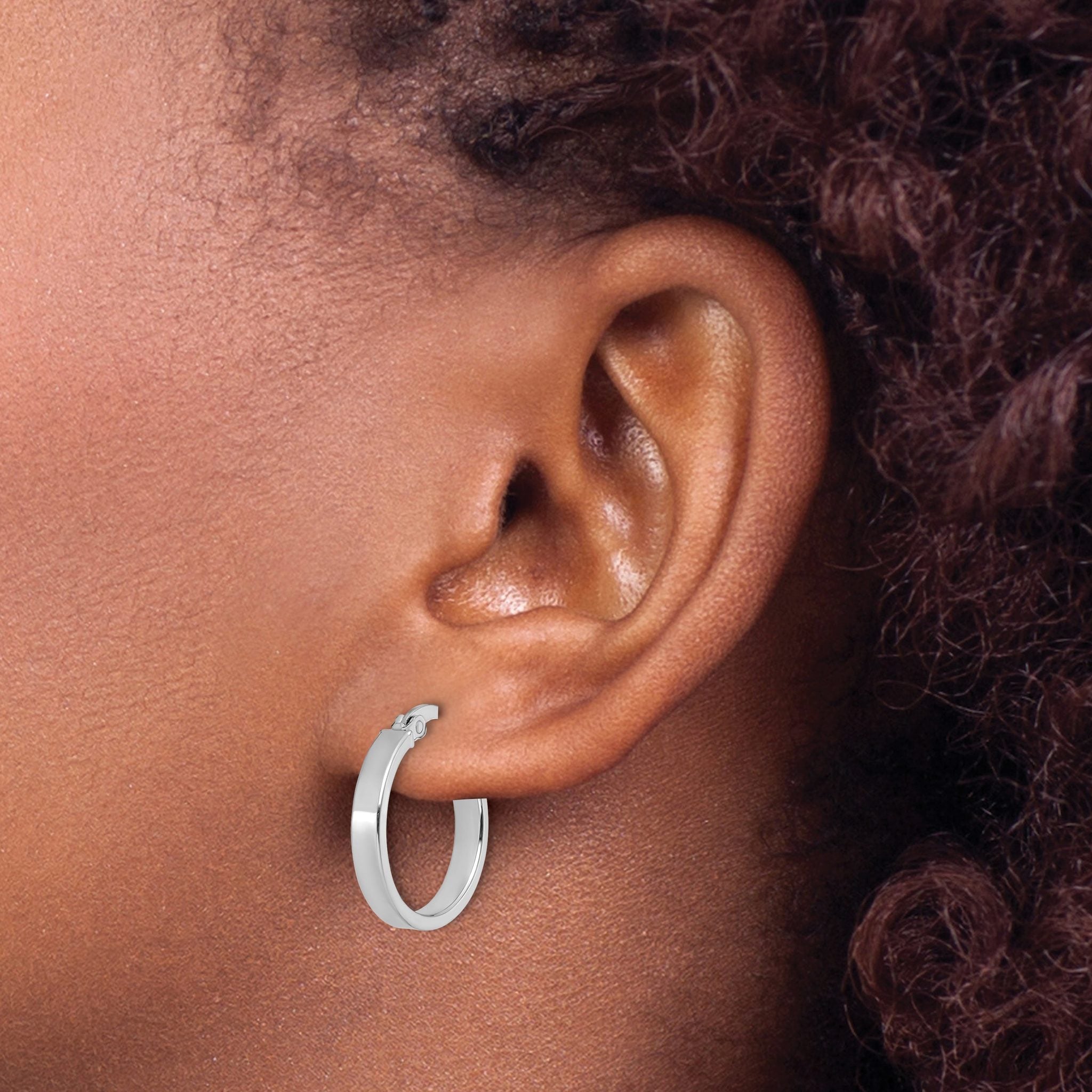 14K White Gold Polished Hoop Earrings