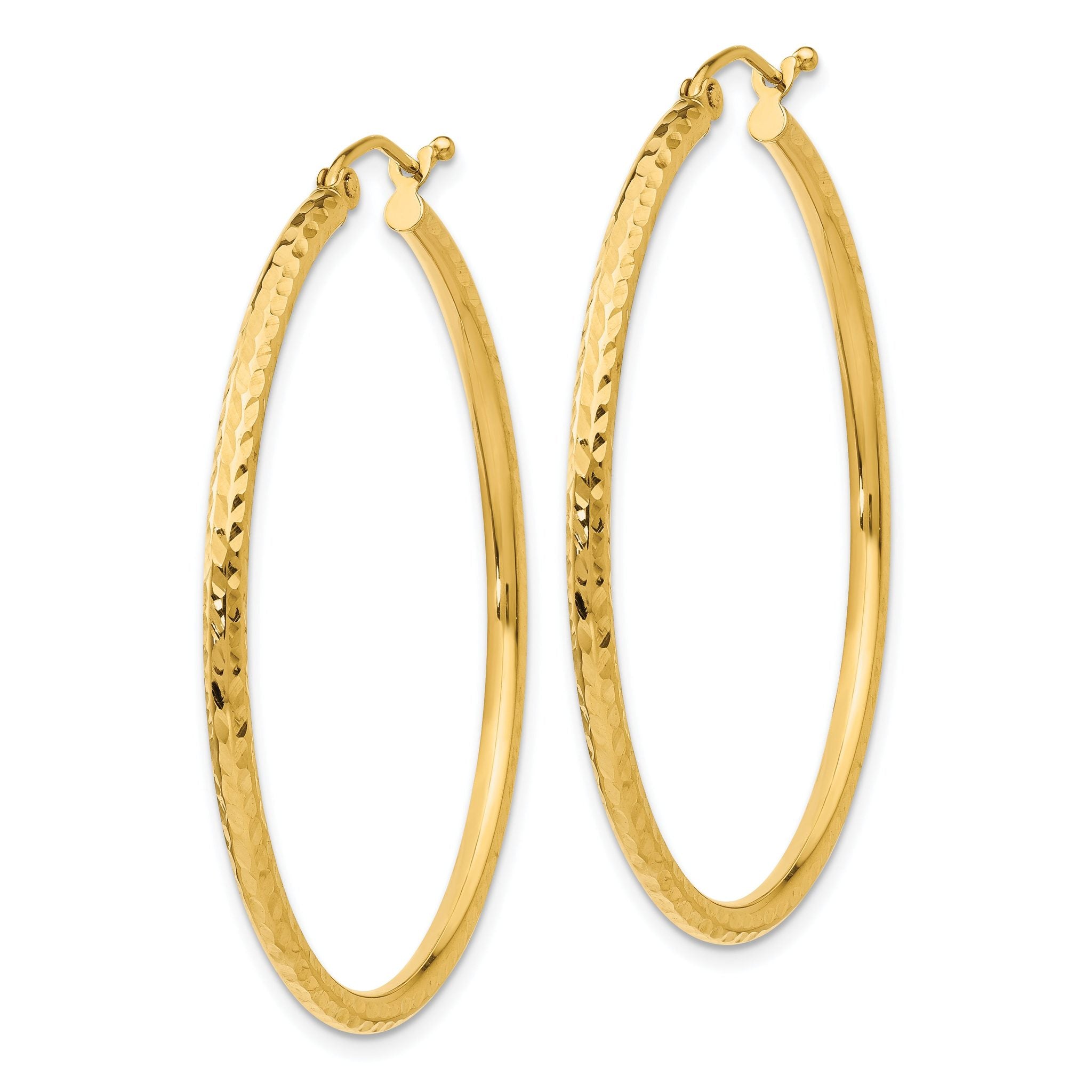 14k Diamond-cut 2mm Round Tube Hoop Earrings Secondary image