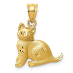 14K Gold Cat Charm Pendant  Solid, Casted Design, Elegant & Themed