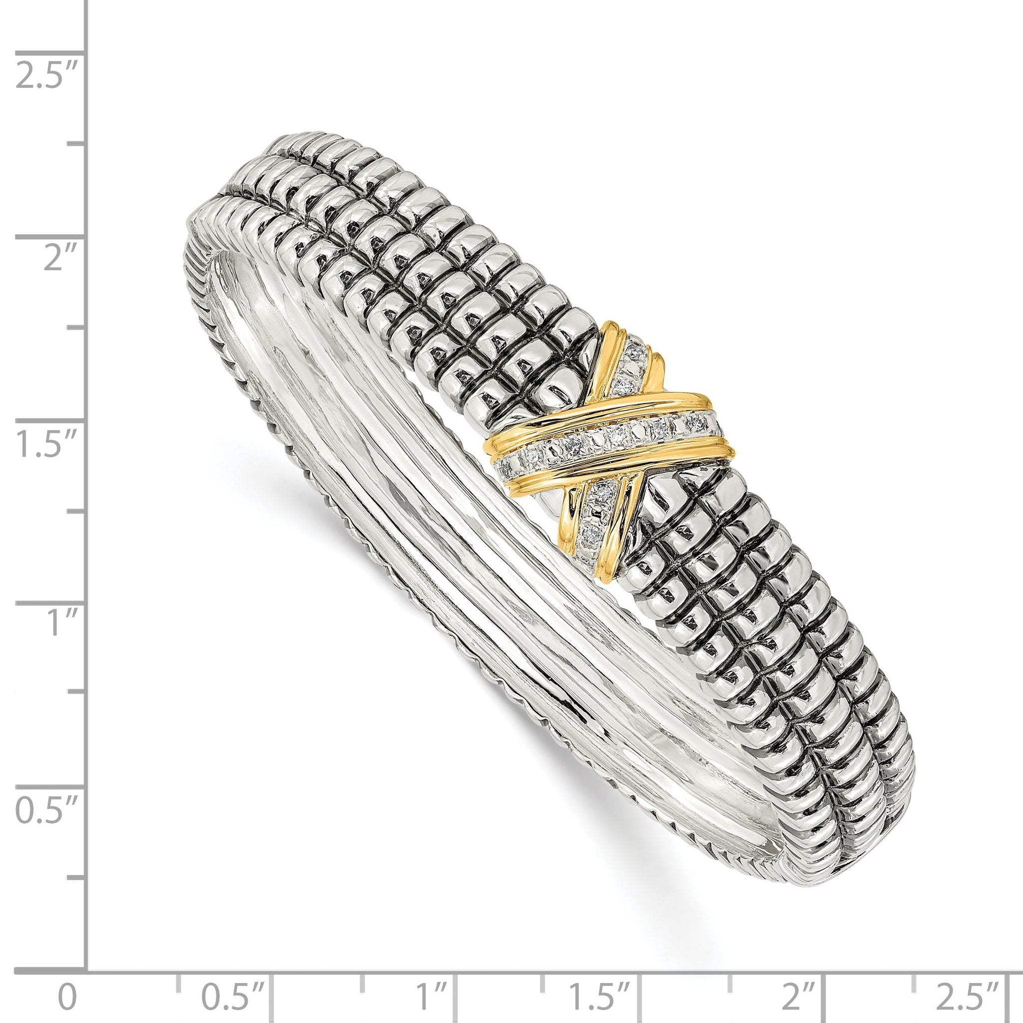 Sophia Jewelers Sterling Silver 14K Gold Diamond Accent Hinged Bangle