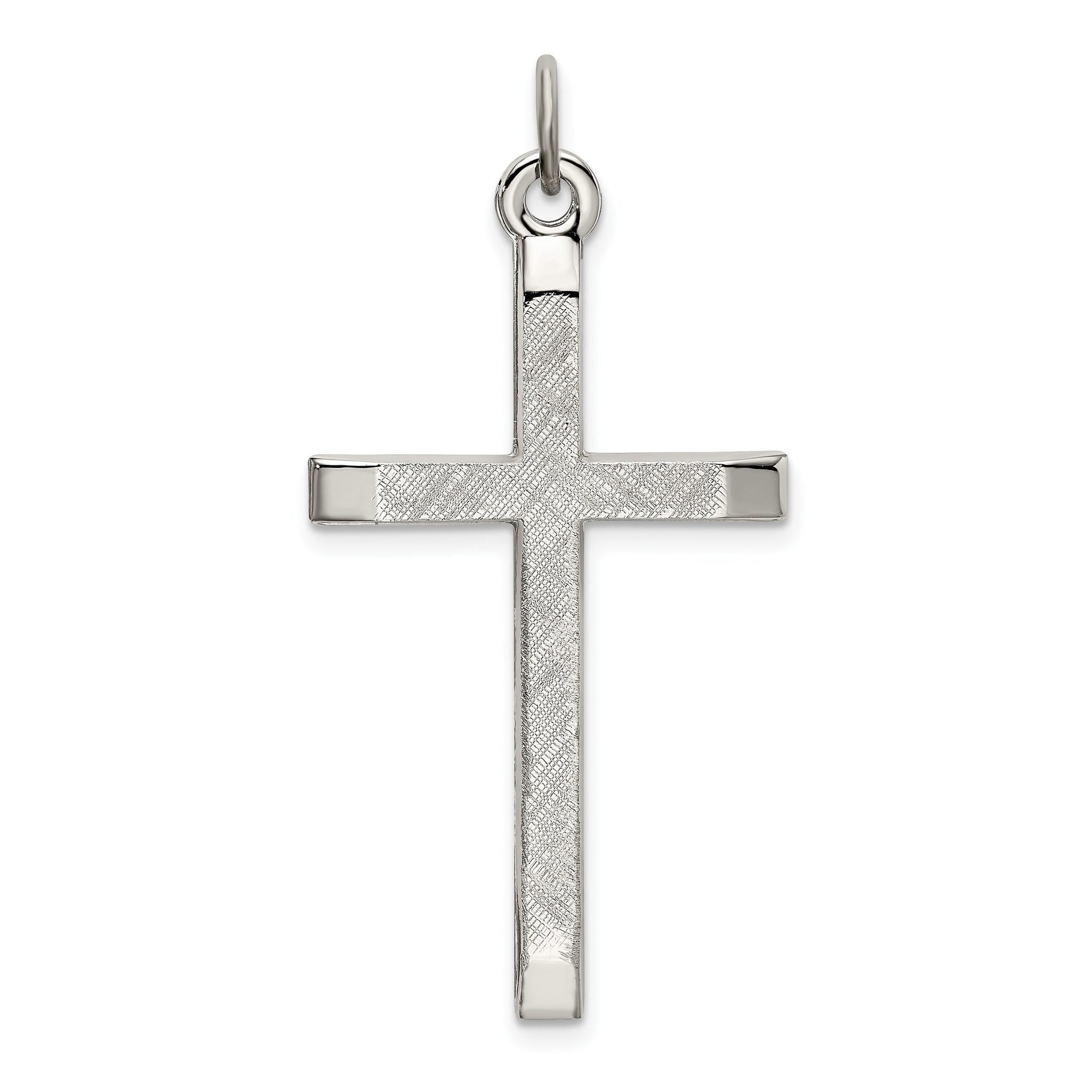 Sterling Silver 925 Cross Pendant with Polished Textured Finish
