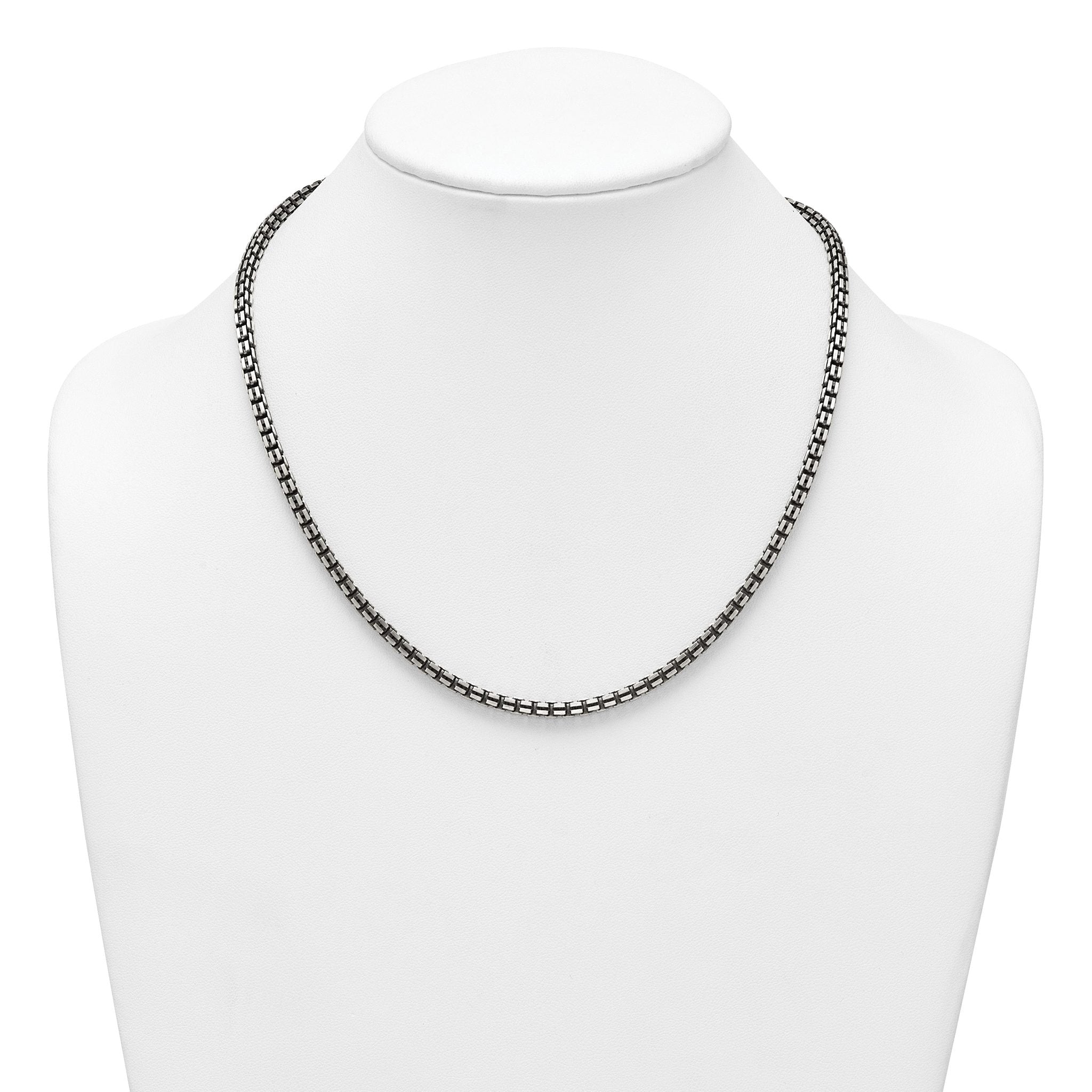 Sterling Silver Antiqued Brushed 4.00mm Fancy Box Link 19.75 inch Necklace