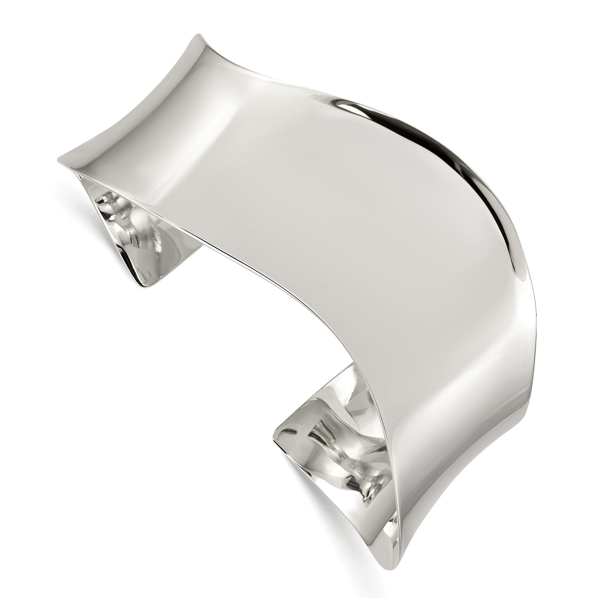 Sterling Silver 925 Wave Cuff Bangle with Polished Finish Engravable Women's Jewelry