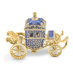 Luxury Giftware Pewter Bejeweled Crystals Gold-tone Enameled ROYAL BLUE Carriage With Ring Pad Trinket Box with Matching 18 Inch Necklace