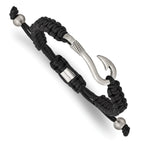 Fishing Hook Adjustable Bracelet in Stainless Steel & Black Nylon