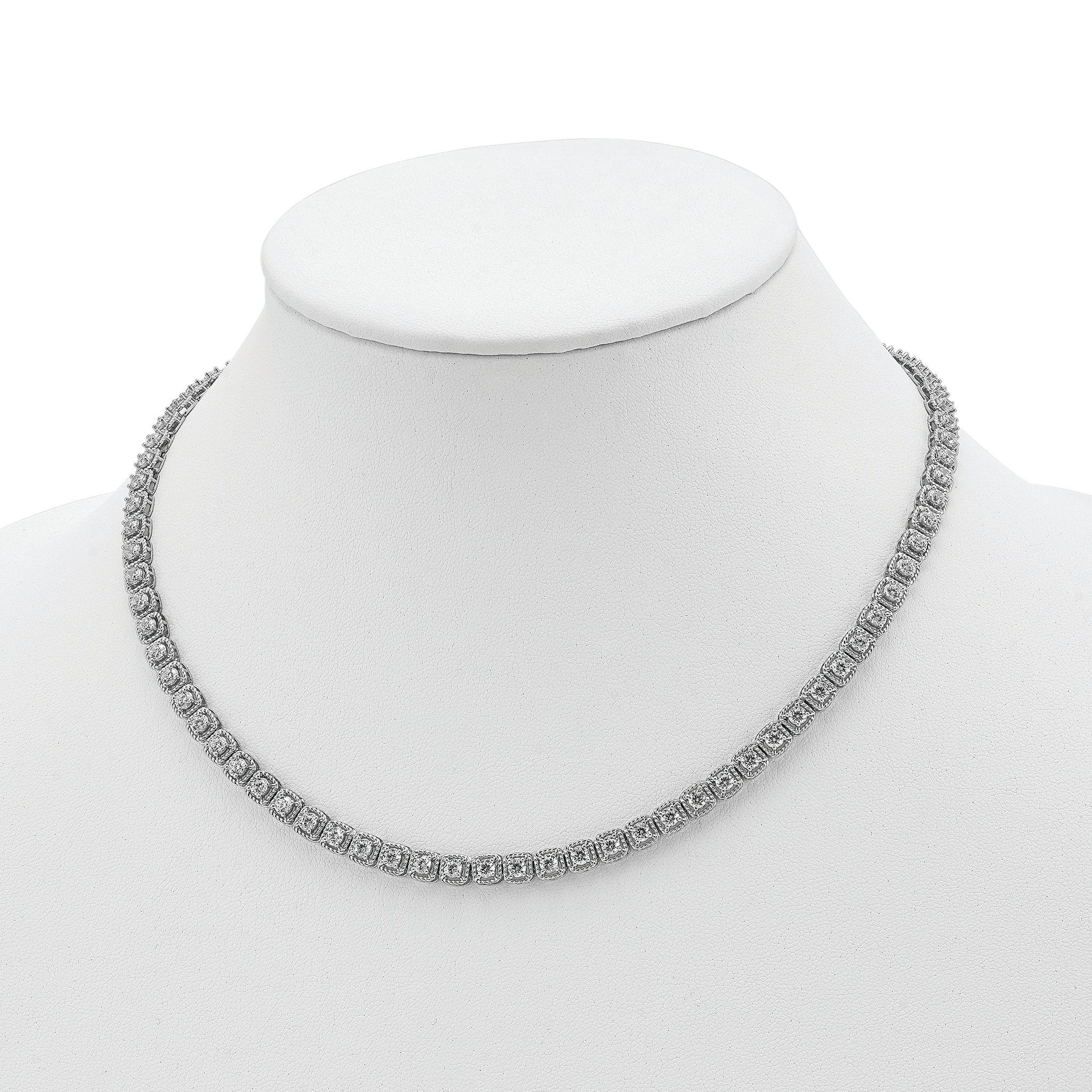 Sterling Silver Rhodium-Plated CZ Riviera Necklace Unisex 17 Polished Secondary image