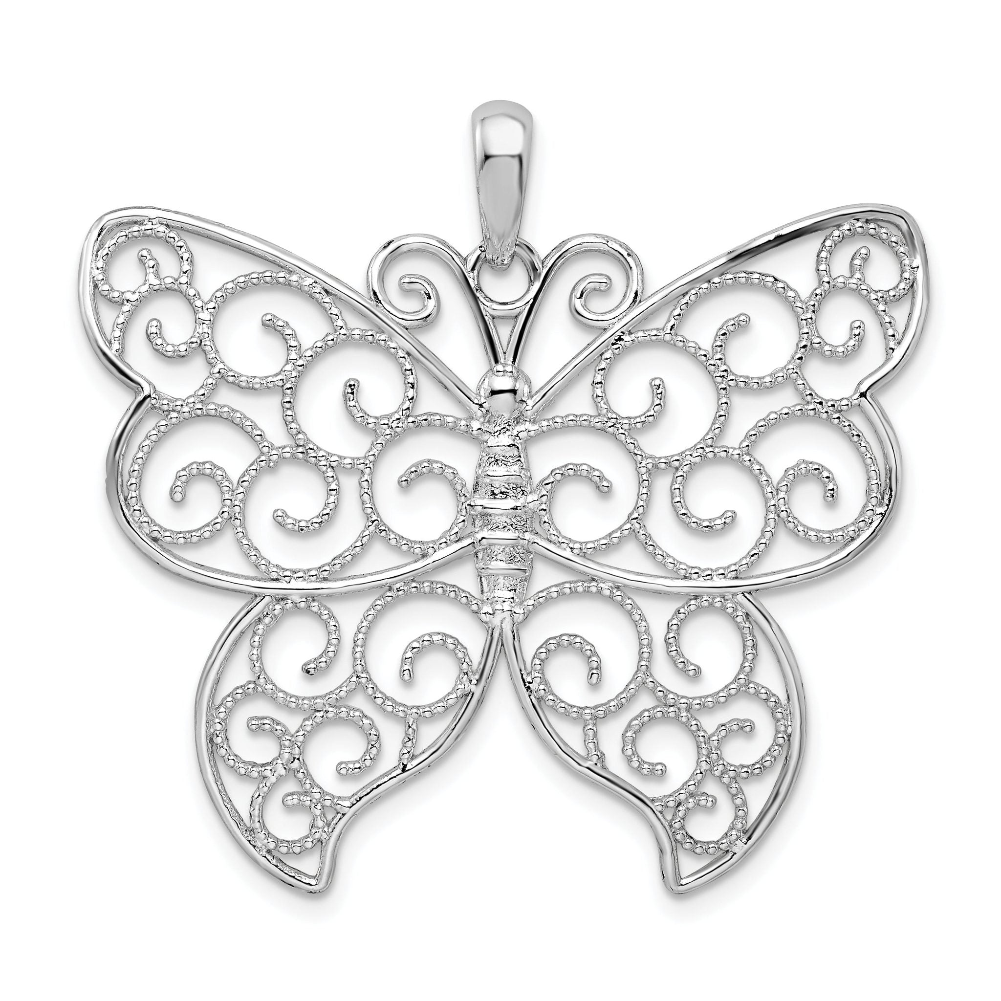 De-Ani Sterling Silver Rhodium-Plated Large Beaded Filigree Butterfly Pendant Main image