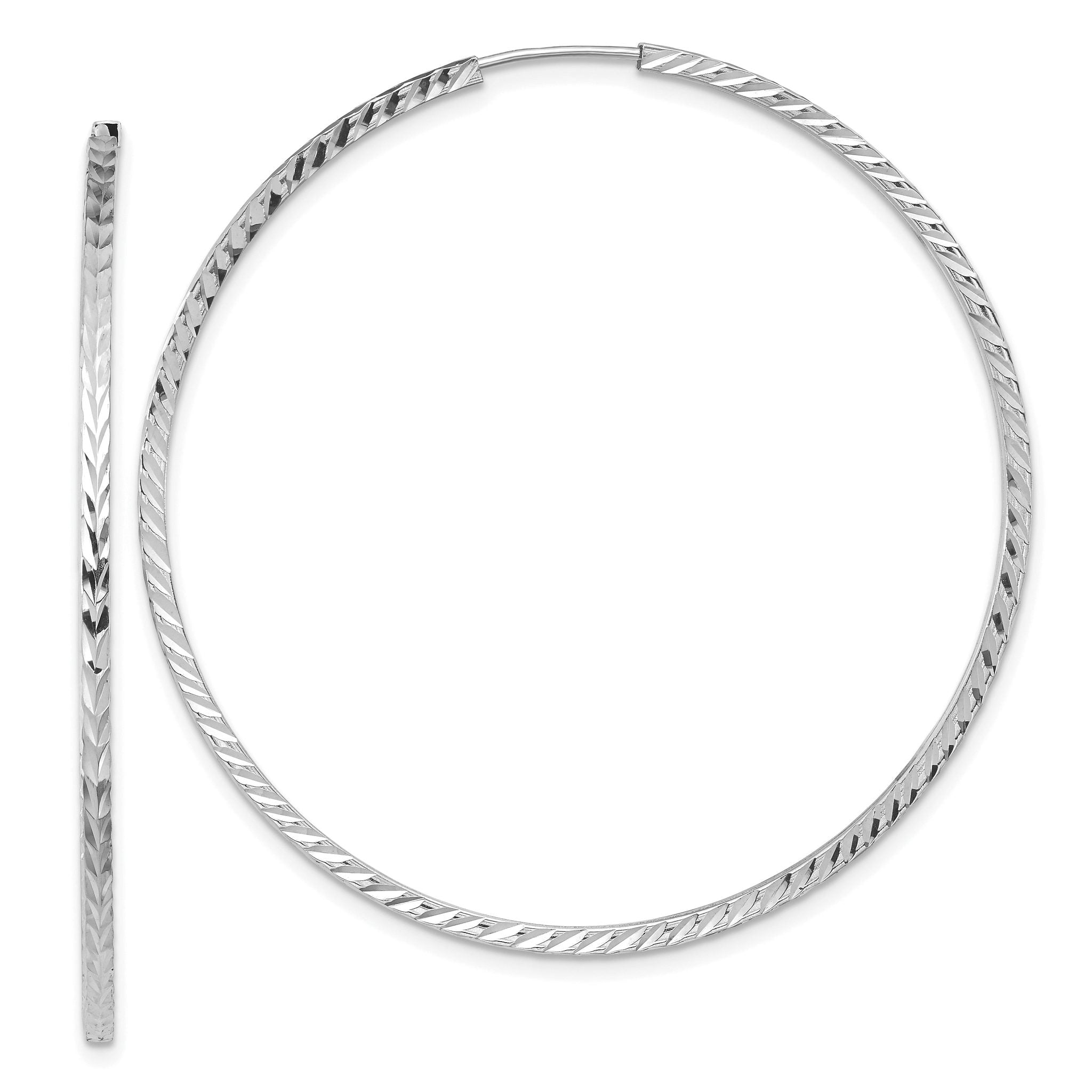 14k White Gold Diamond-cut Square Tube Endless Hoop Earrings Main image