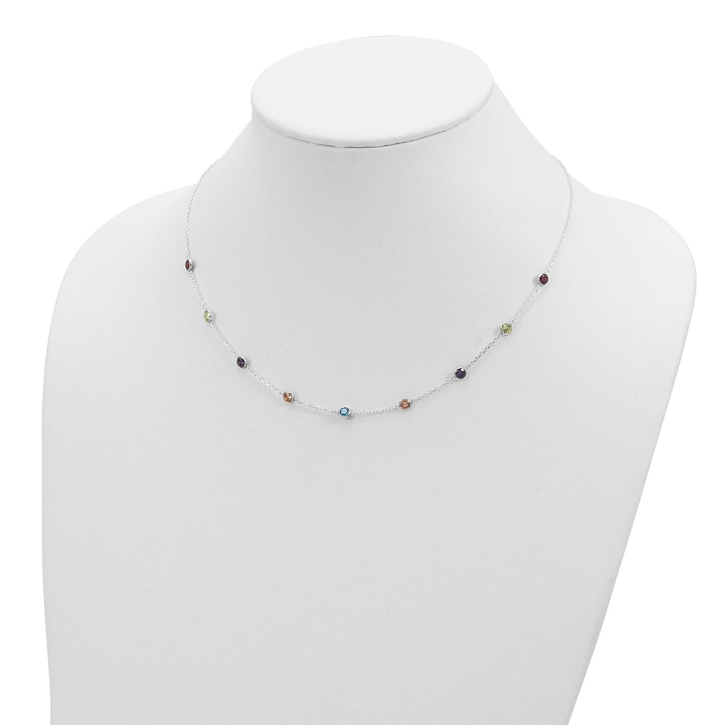 Sterling Silver 9-Station Multicolor CZ Necklace