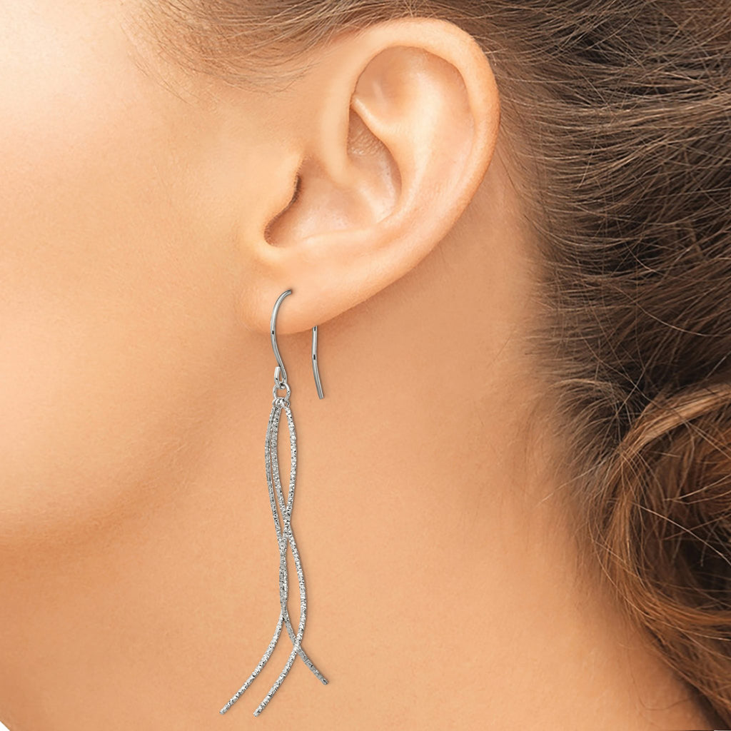 Stainless Steel Polished Textured Drop Dangle Earrings for Women