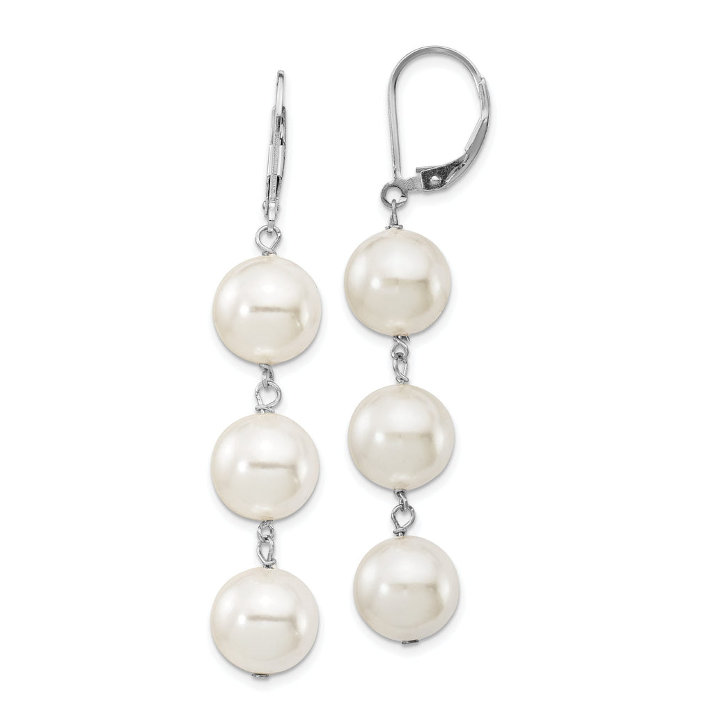 Sophia Jewelers Sterling Silver Shell Pearl Dangle Earrings with Rhodium Polish