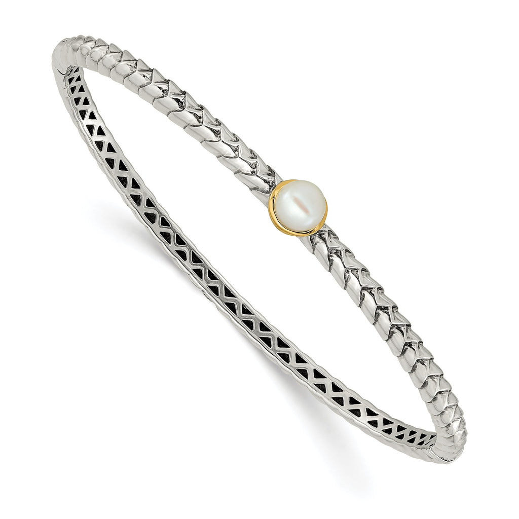 Sophia Jewelers Sterling Silver 14K Gold Freshwater Pearl Hinged Bangle