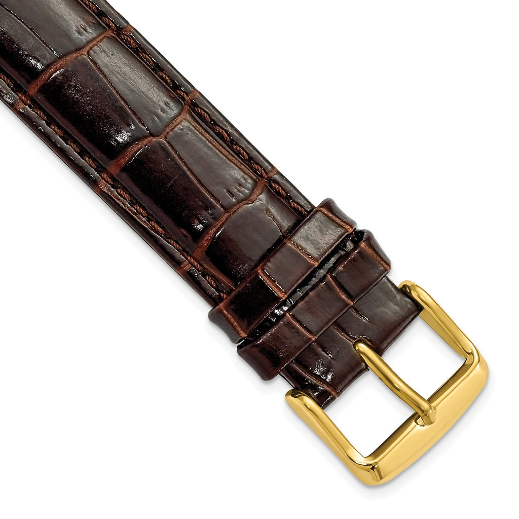 16mm Long Dark Brown Crocodile Grain Chronograph Leather with Gold-tone Buckle 8.5 inch Watch Band