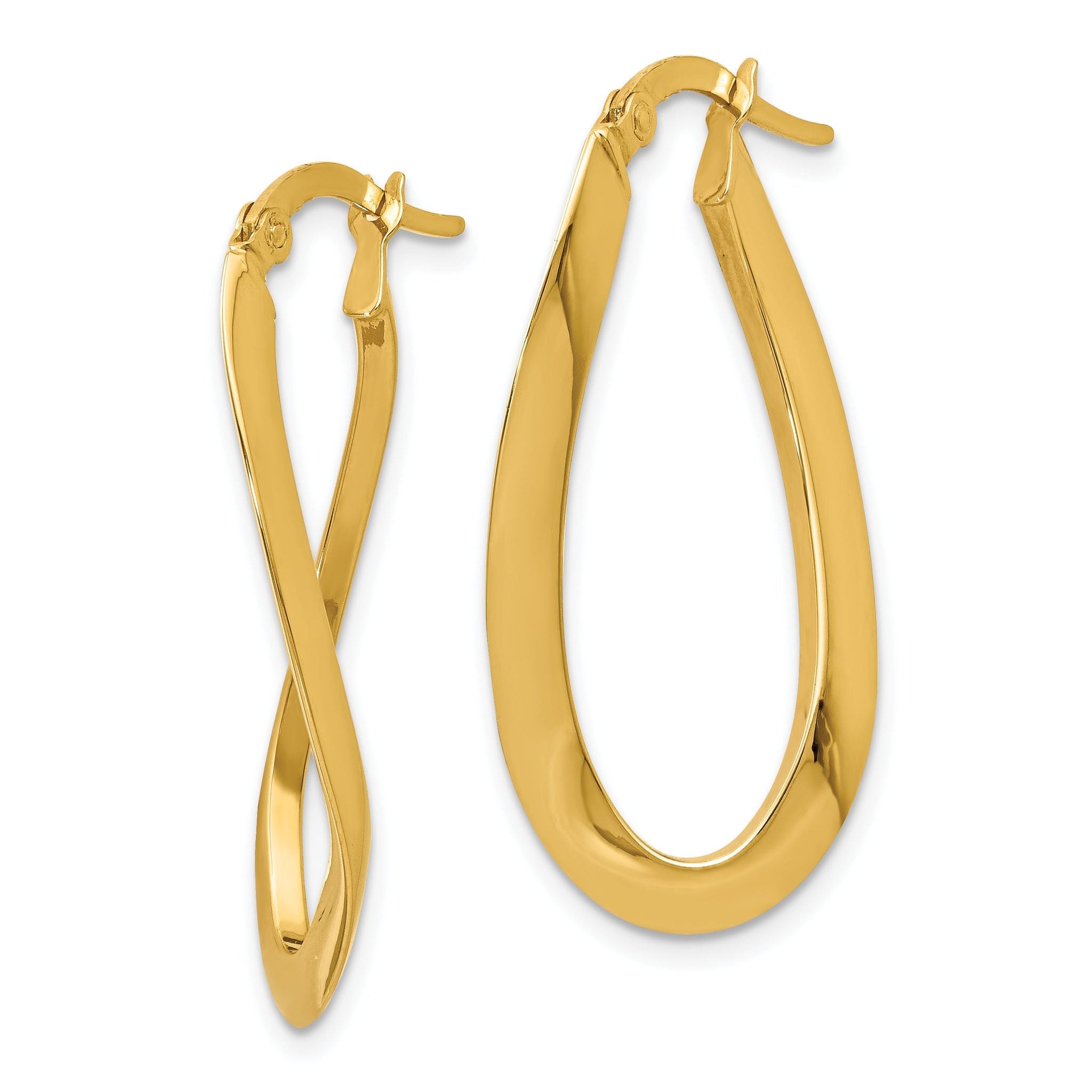 14K Gold Polished Hollow Oval Hoop Earrings with Twisted Design Secondary image