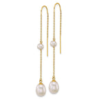14k Polished 4-5mm Near Round and 7-8mm Teardrop White Freshwater Cultured Pearl and Chain Threader Earrings
