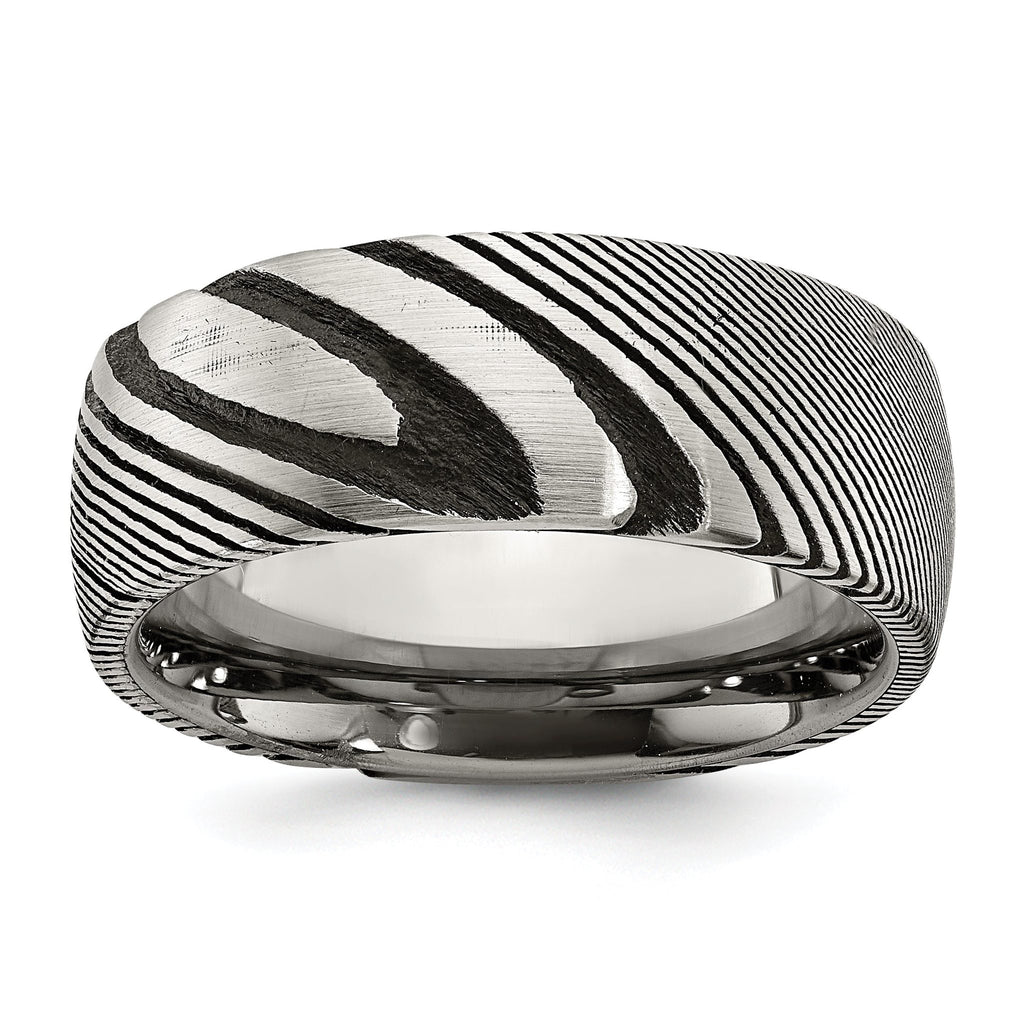Polished Wedding Band in Damascus Steel, 8mm