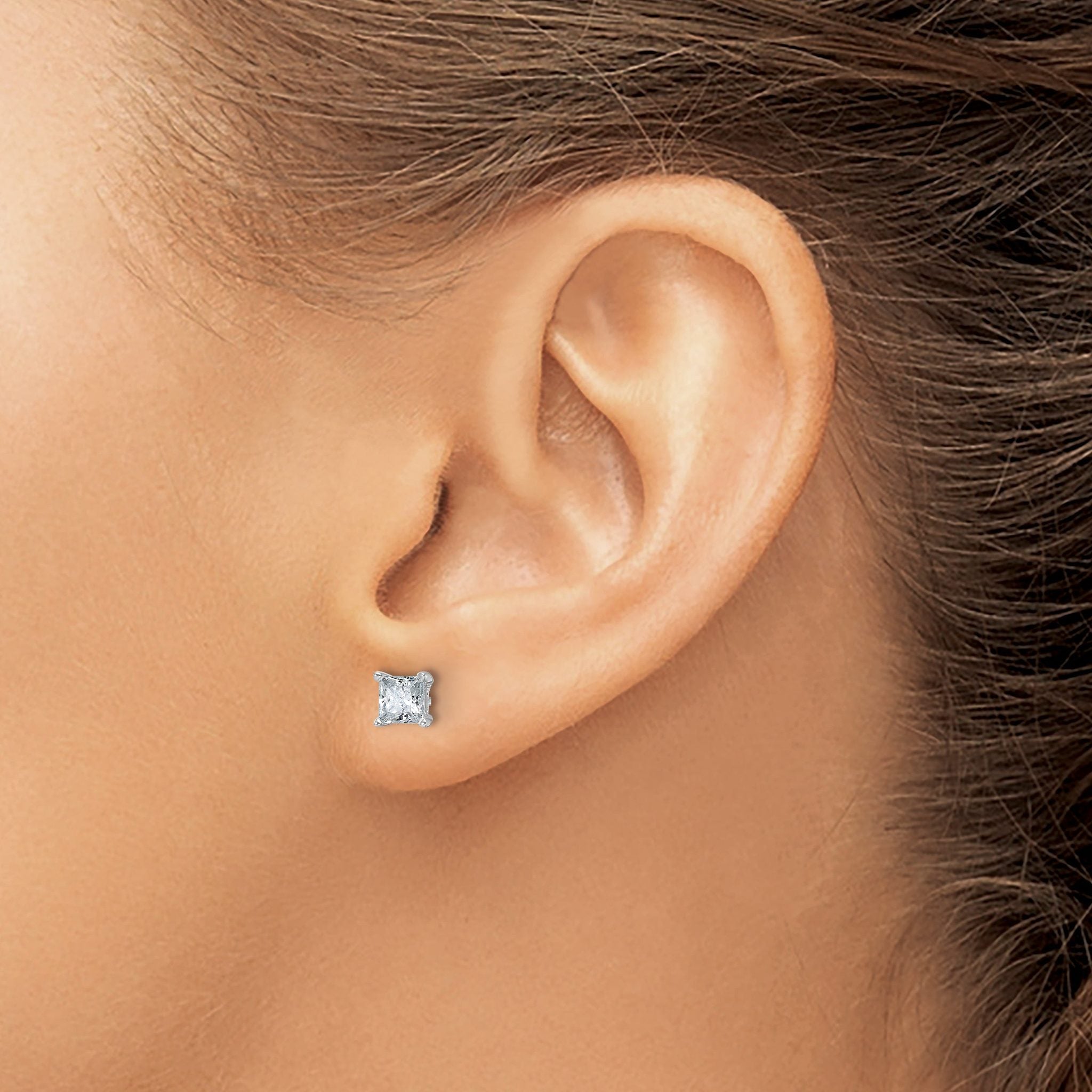 14K White Gold 1 ct Certified Lab-Created Diamond VS+ F+, Princess-Cut 4-Prong Stud Earrings