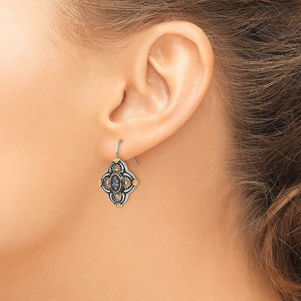 Stainless Steel Gold-Tone Polished & Antiqued Textured Drop Dangle Earrings for Women
