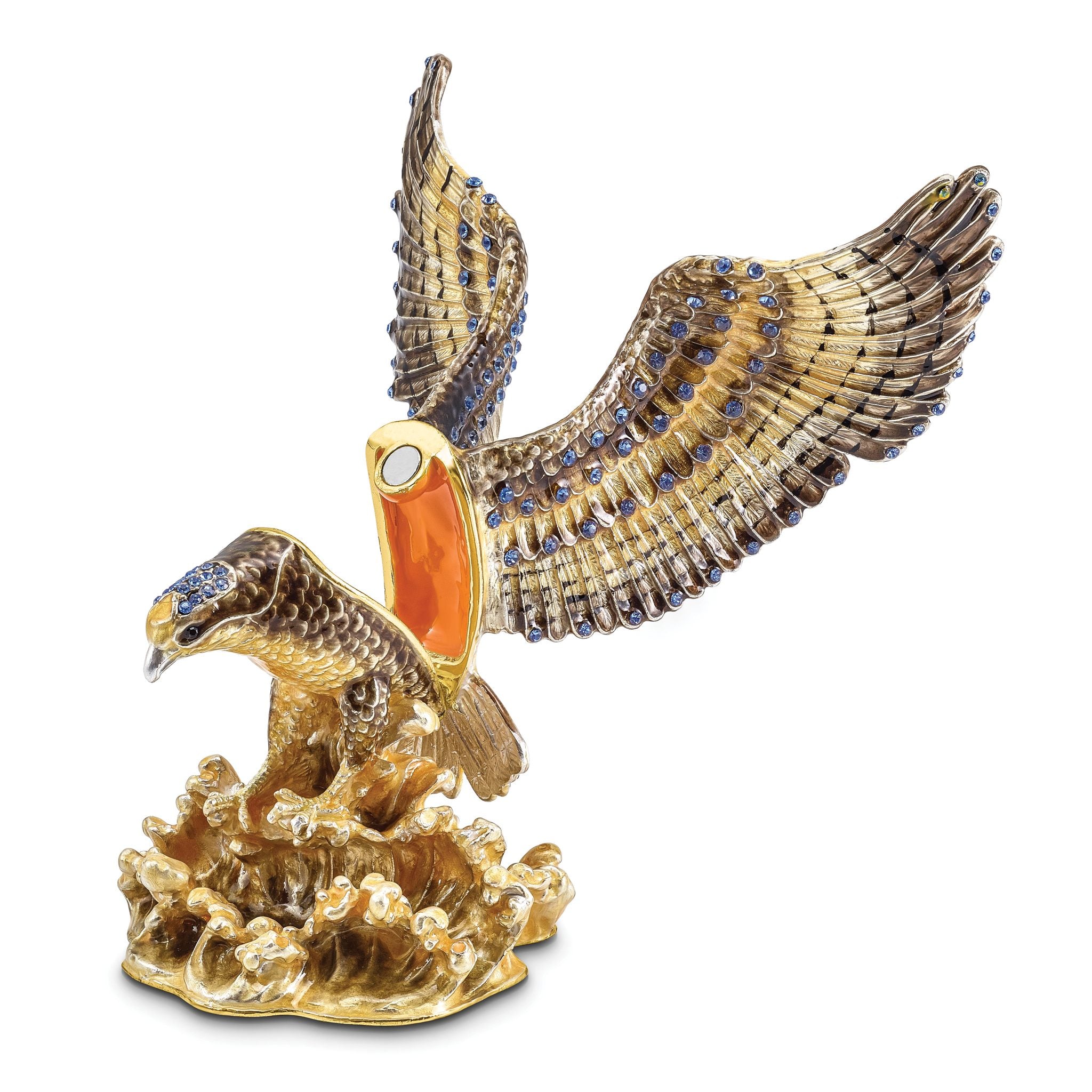 Luxury Giftware Pewter Bejeweled Crystals Gold-tone Enameled VALIANT Golden Eagle Trinket Box with Matching 18 Inch Necklace Secondary image