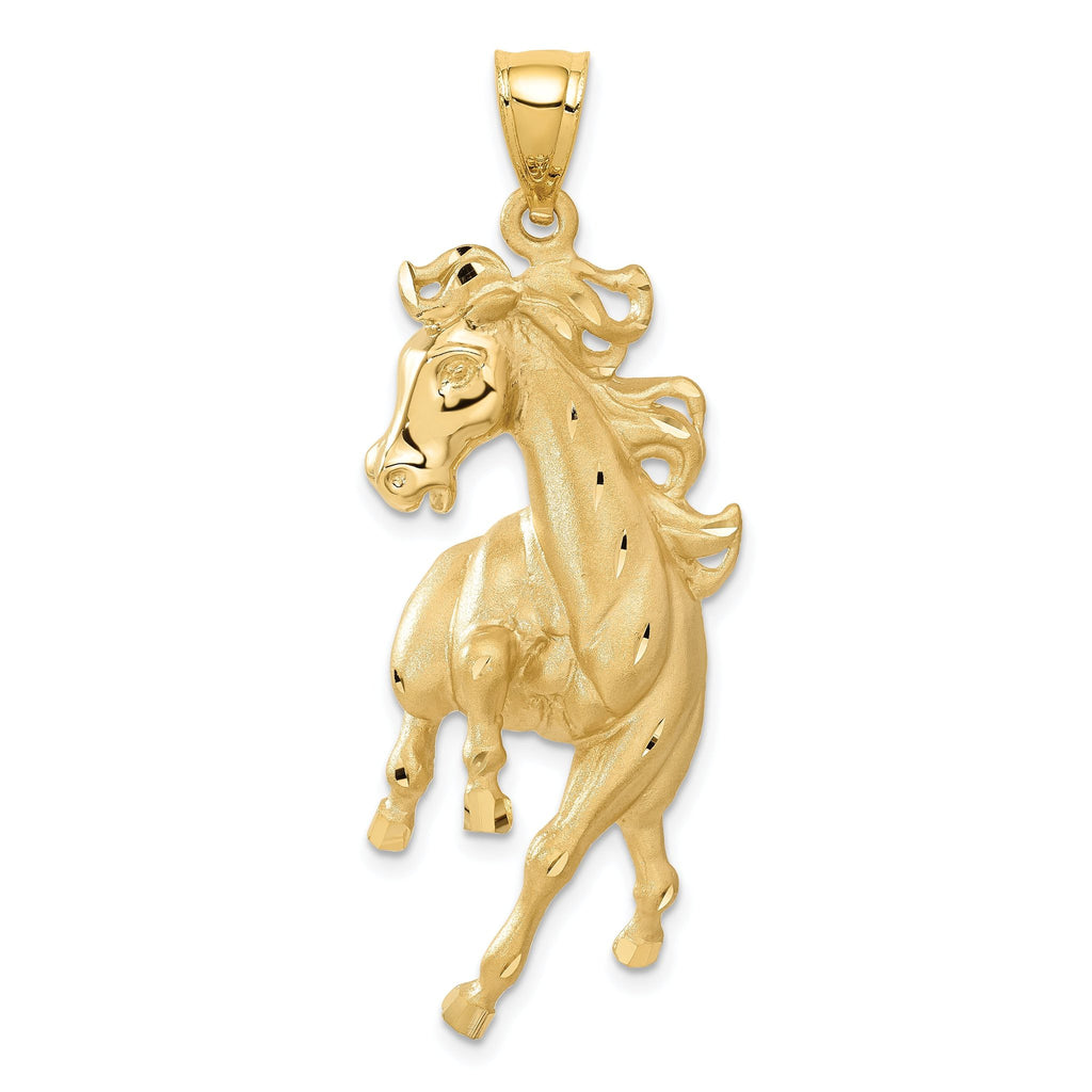 14K Gold Brushed Horse Pendant for Men with Diamond-Cut Finish
