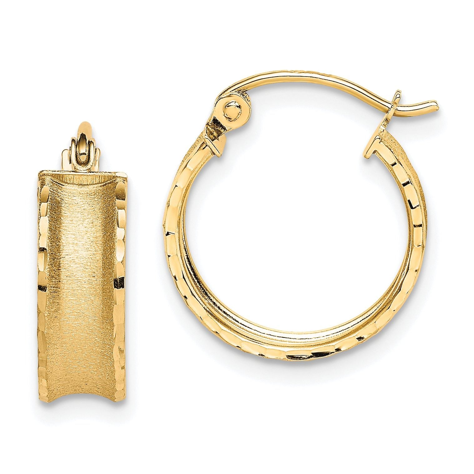 10K Satin Diamond Cut Hoop Earrings Main image