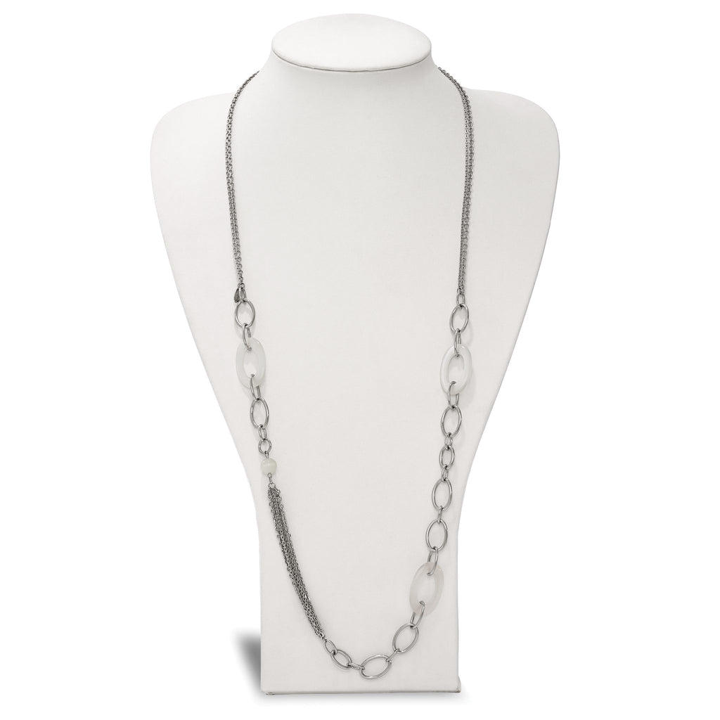 White Cat's Eye Slip-On Necklace in Stainless Steel