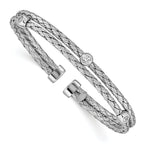 Sterling Silver CZ Cuff Bangle with Polished Rhodium Finish