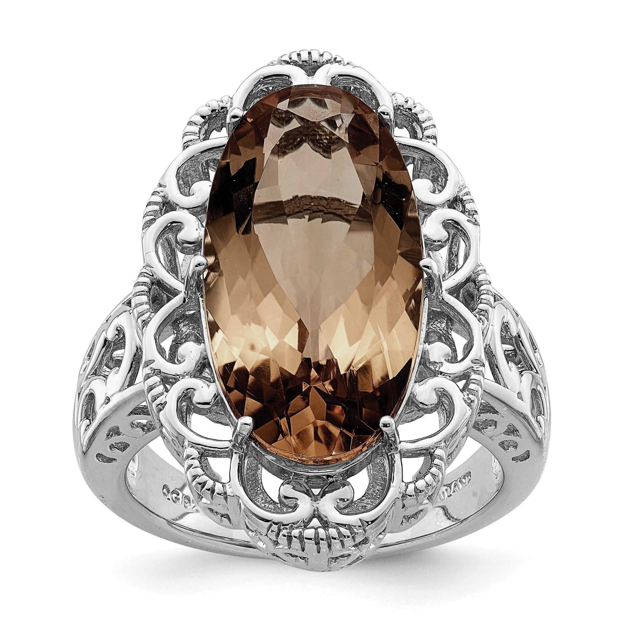 Sterling Silver Rhodium Smoky Quartz Ring Main image