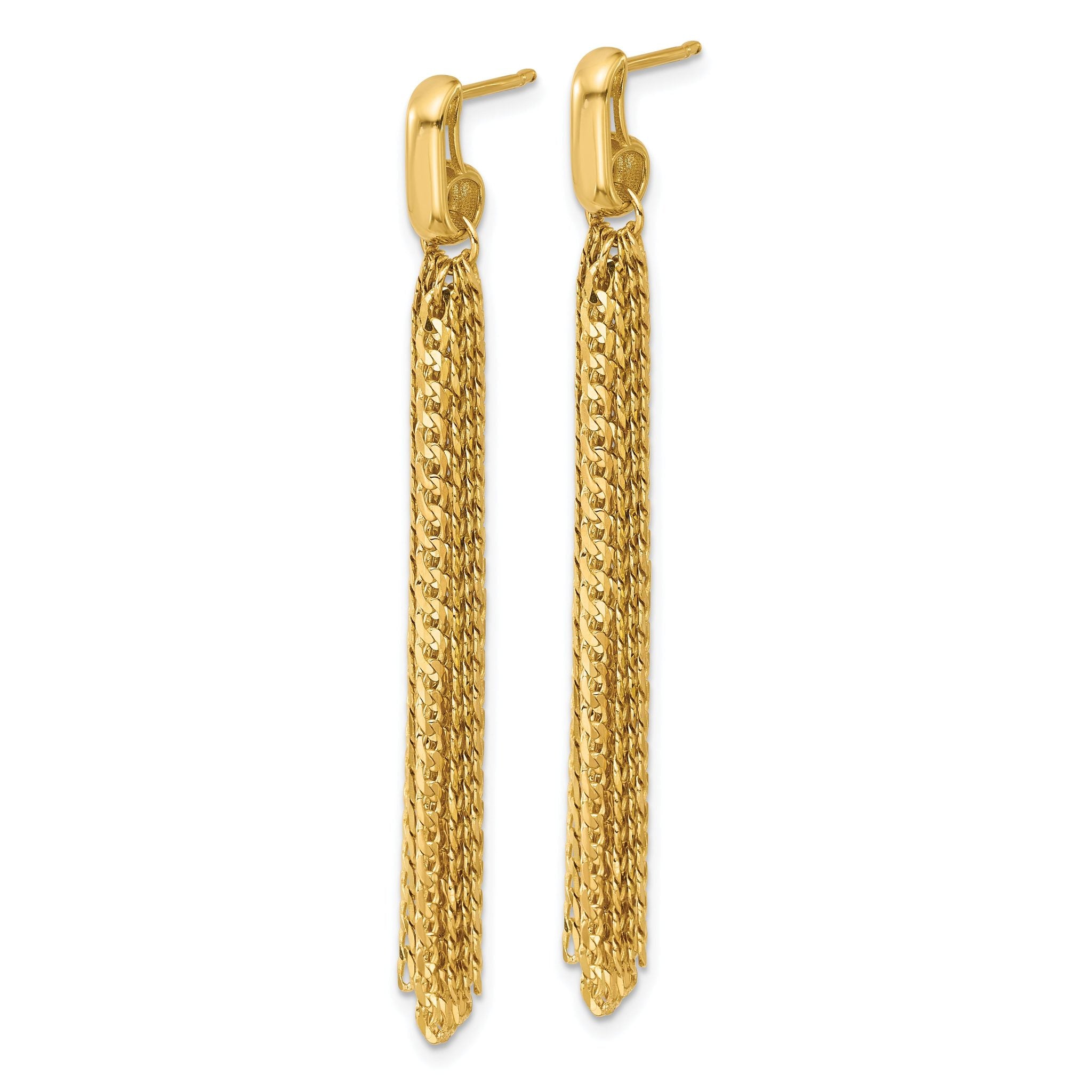 14K Polished Fancy Curb Link Tassel Post Dangle Earrings Secondary image
