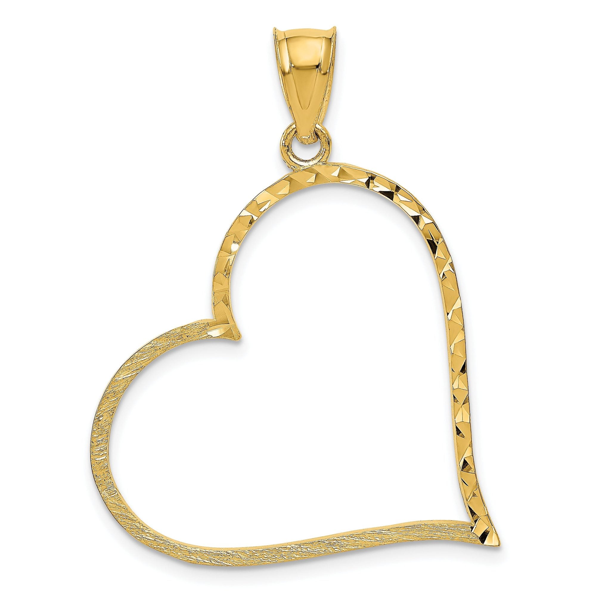 14K Gold Satin Diamond-Cut Crooked Heart Pendant with Polished Finish Main image