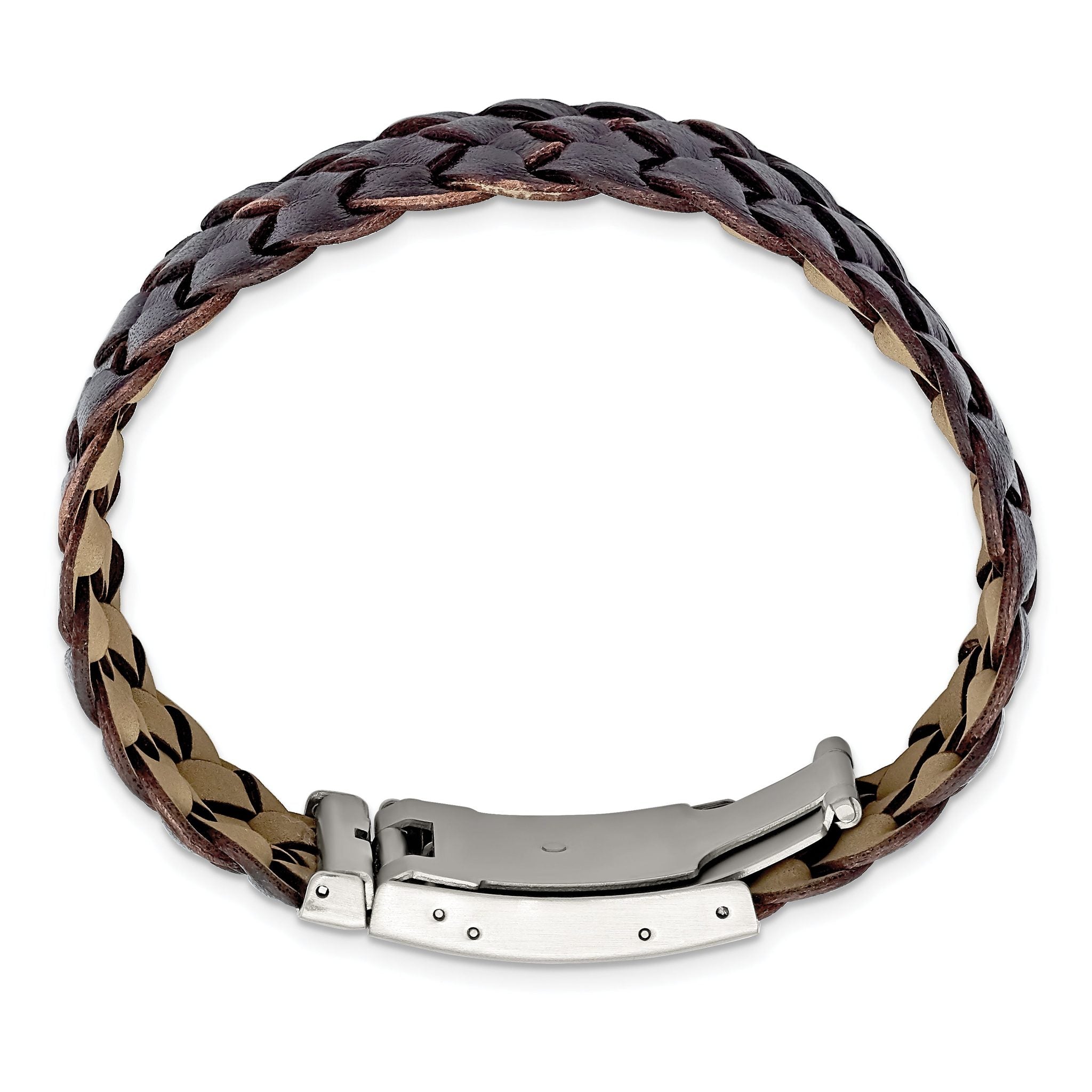 Stainless Steel Brushed Brown Leather ID Bracelet for Men Secondary image