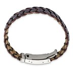 Stainless Steel Brushed Brown Leather ID Bracelet for Men