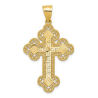 14K Gold Solid Greek Key Cross Pendant with Elegant Design
