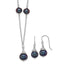 Sterling Silver Rhodium-plated 9-10mm Black Semi-Round Freshwater Cultured Pearl 18 inch Necklace and Dangle Earrings Set