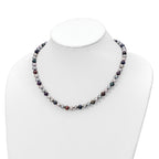 Sterling Silver Rhodium-plated 6-7mm Grey and Black Semi-Round Freshwater Cultured Pearl 18 inch Necklace and 7.25 Bracelet and 3-piece Button Post Earrings Set