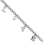 Stainless Steel Polished and Textured Love Charm Bracelet for Women