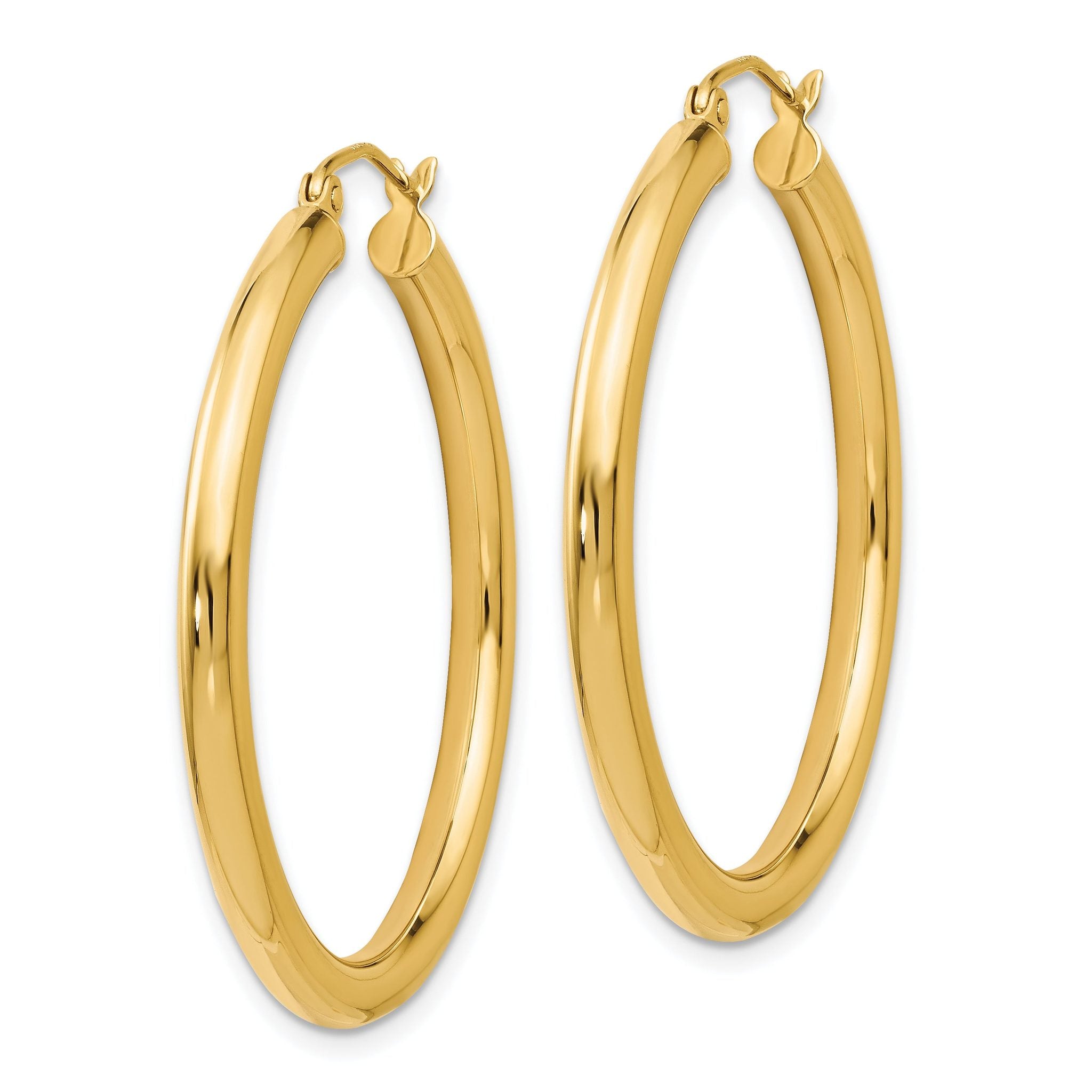 14K Gold Polished Hoop Earrings with Hollow Tubing Design Secondary image
