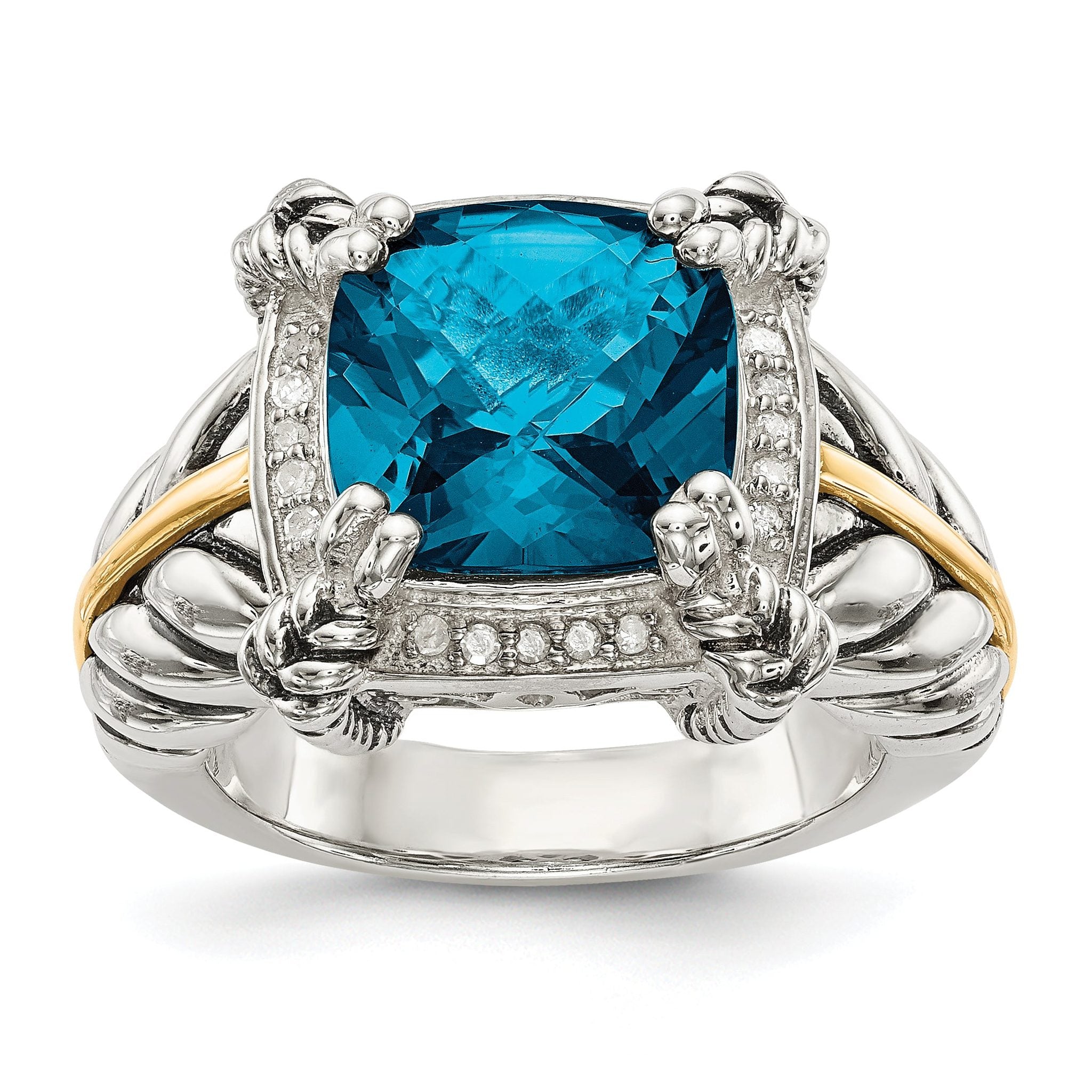 Shey Couture Sterling Silver with 14K Accent Antiqued London Blue Topaz and Diamond Ring Main image