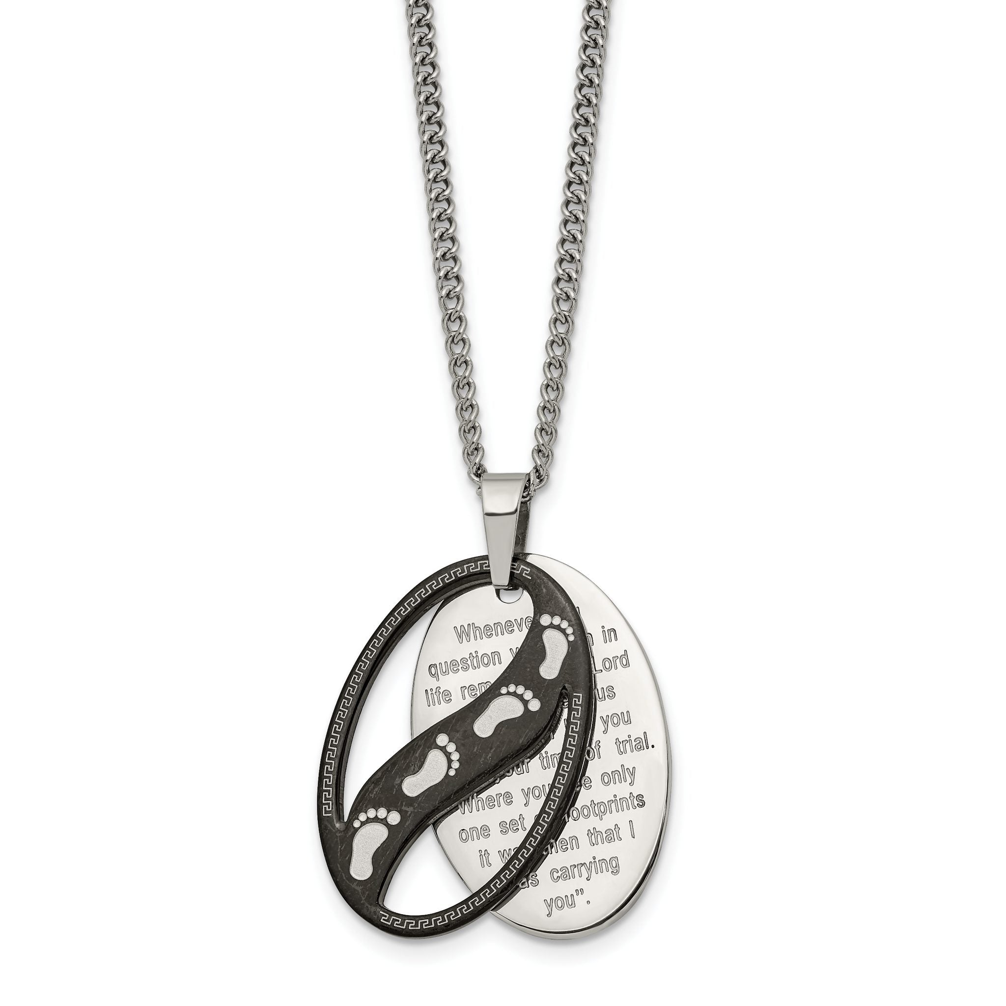 Chisel Stainless Steel Polished Black IP-plated 2 Piece FOOTPRINTS Pendant on a 24 inch Curb Chain Necklace Main image