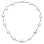Sterling Silver Rh-pltd 12-13mm White Coin FWC Pearl 13-station Necklace