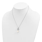 Majestik Sterling Silver Rhodium-plated 10-11mm White Imitation Shell Pearl and CZ Earrings and Spring Ring Clasp 17 inch Necklace Set