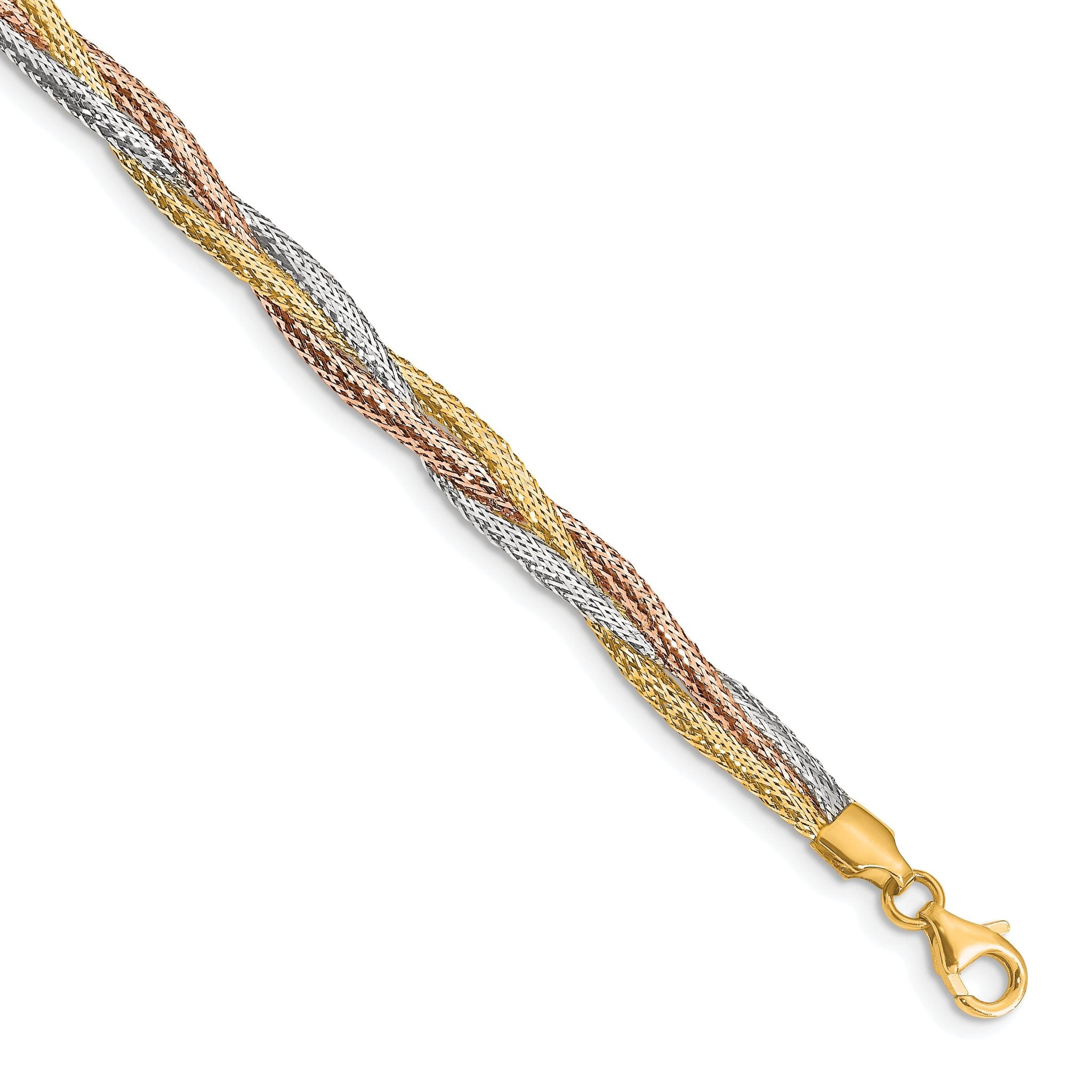 14k w/ Wht Rhodium-Platedodium and Rose Gold-plating Stretch Bracelet