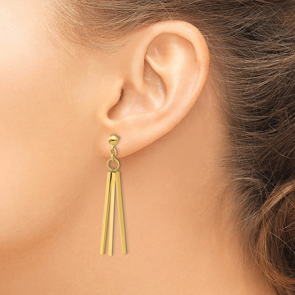 14K Polished 3 Bar Post Dangle Earrings