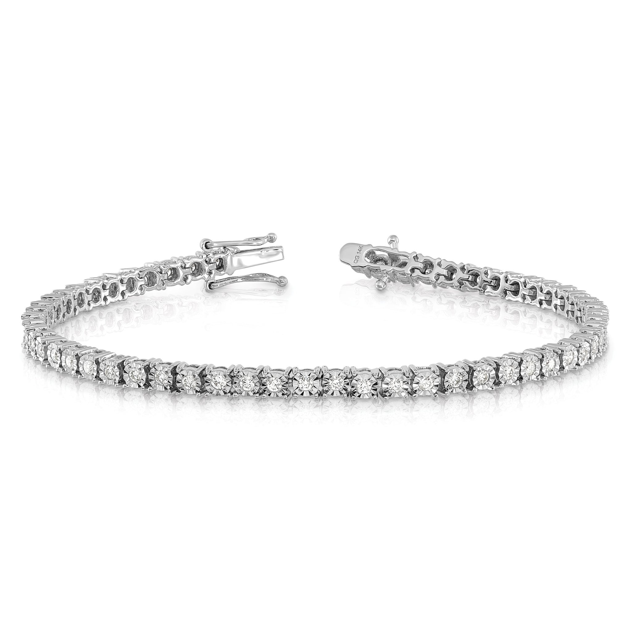 14k White Gold Complete 1 carat Diamond Illusion Setting 7 inch Tennis Bracelet