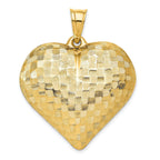 14K Polished Basket Weave Pattern 3-D Puffed Heart Pendant