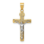 14K Two-Tone Gold Diamond-Cut Lattice Cross Crucifix Pendant Polished Finish