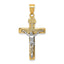 14K Two-Tone Gold Diamond-Cut Lattice Cross Crucifix Pendant Polished Finish