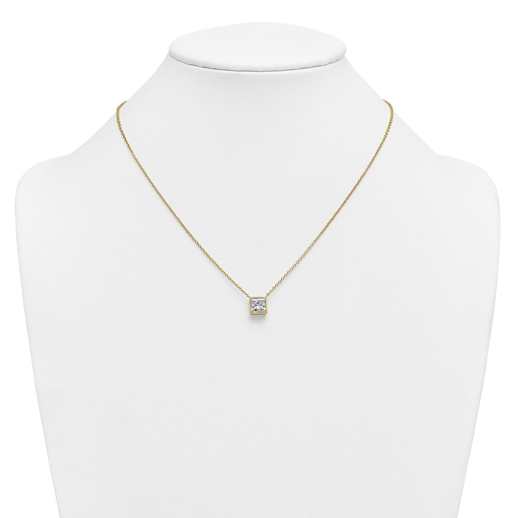 14k 2 carat Certified Lab Grown Diamond VS+ F+ Princess Complete 18 inch Bezel Set Necklace