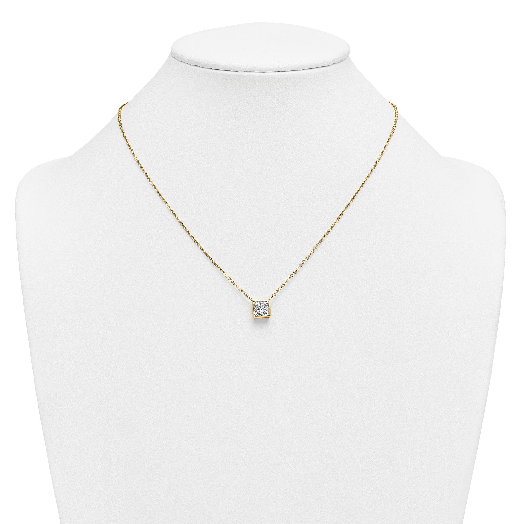 14k 2 carat Certified Lab Grown Diamond VS+ F+ Princess Complete 18 inch Bezel Set Necklace